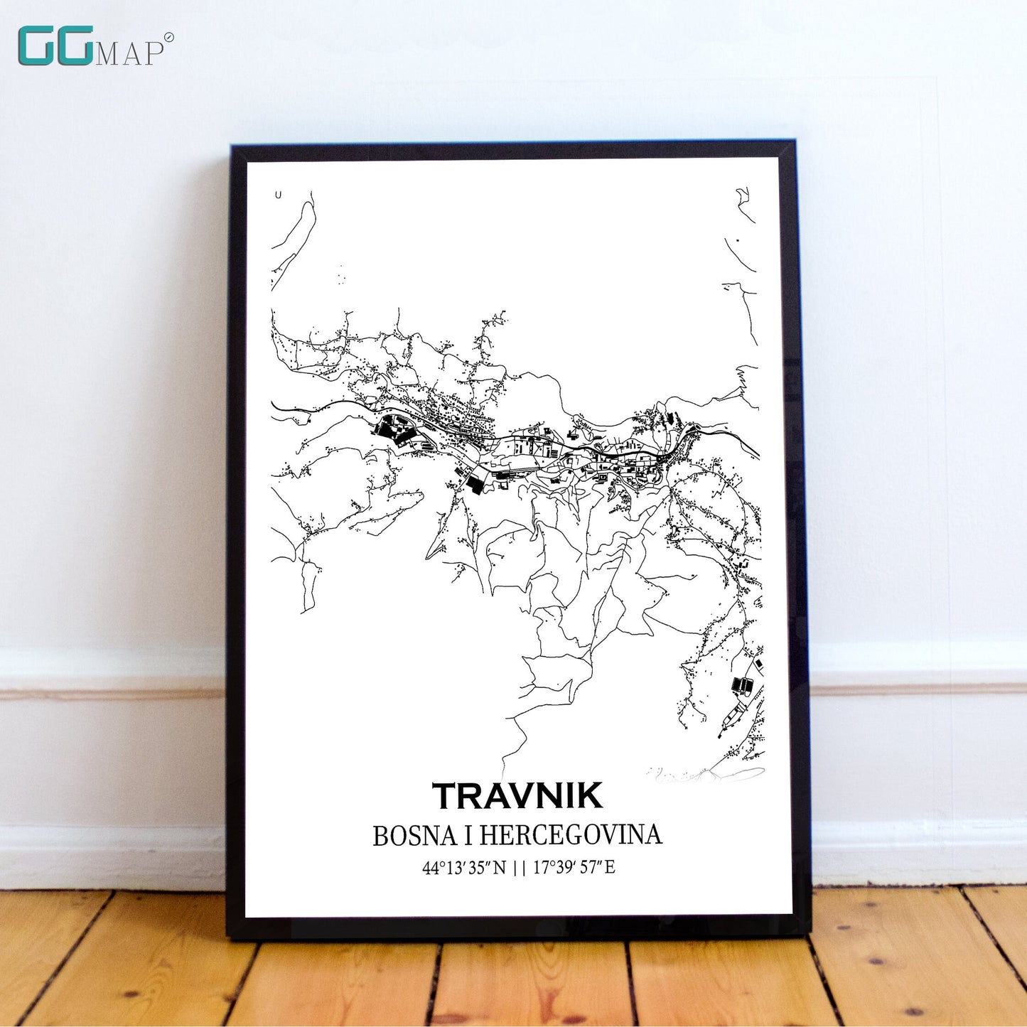 City map of TRAVNIK - Home Decor - Wall decor - Office map - Travel map - Print map - Poster city map - Travnik map - Map art - Bosnia