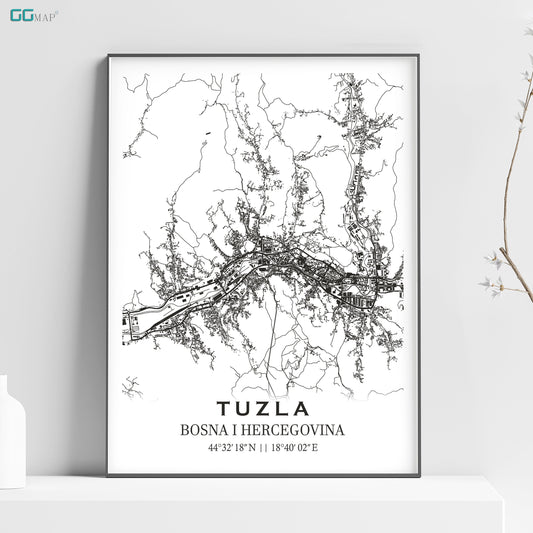 City map of TUZLA - Home Decor - Wall decor - Office map - Travel map - Print map - Poster city map - Tuzla map - Map art - Bosnia