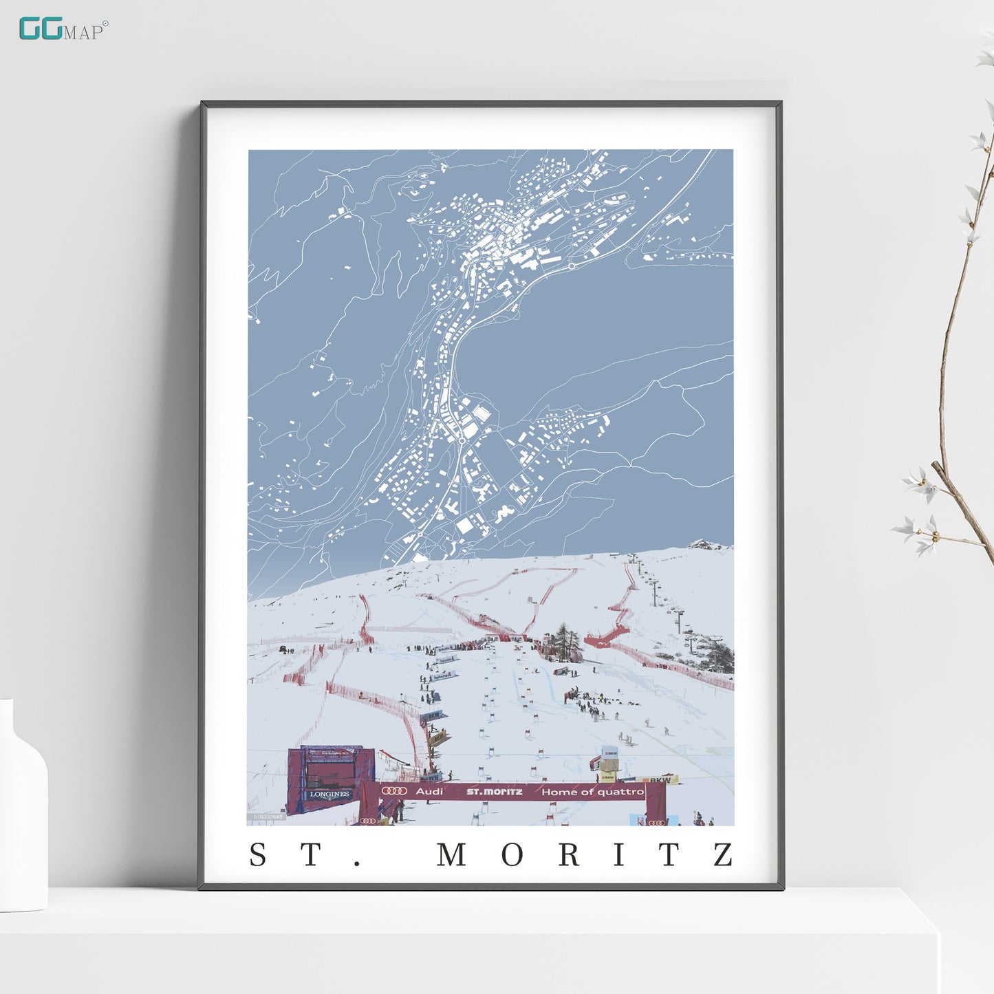 City map of ST. Moritz - St. Moritz  skiing - St. Moritz  skiing adventure -ST. Moritz  gift - ST. Moritz  World cup - Skiing poster