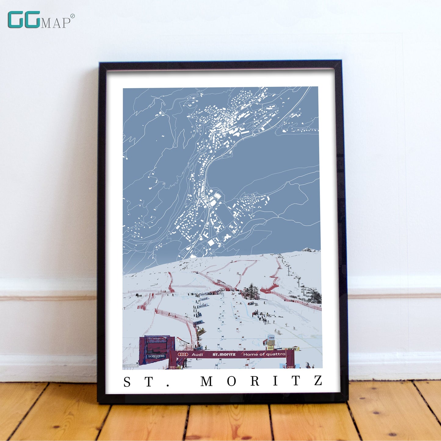 City map of ST. Moritz - St. Moritz  skiing - St. Moritz  skiing adventure -ST. Moritz  gift - ST. Moritz  World cup - Skiing poster