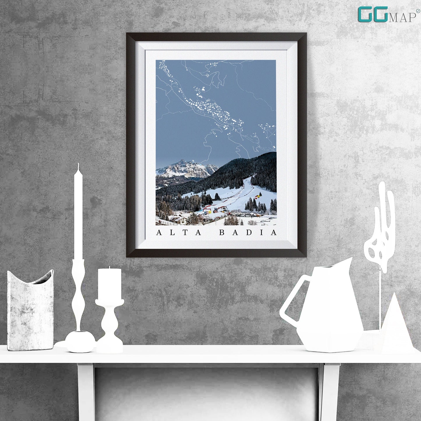 City map of San Ciascian - Alta Badia  skiing - Alta Badia skiing adventure - Alta Badia gift - Alta Badia  World cup - Skiing poster - FIS