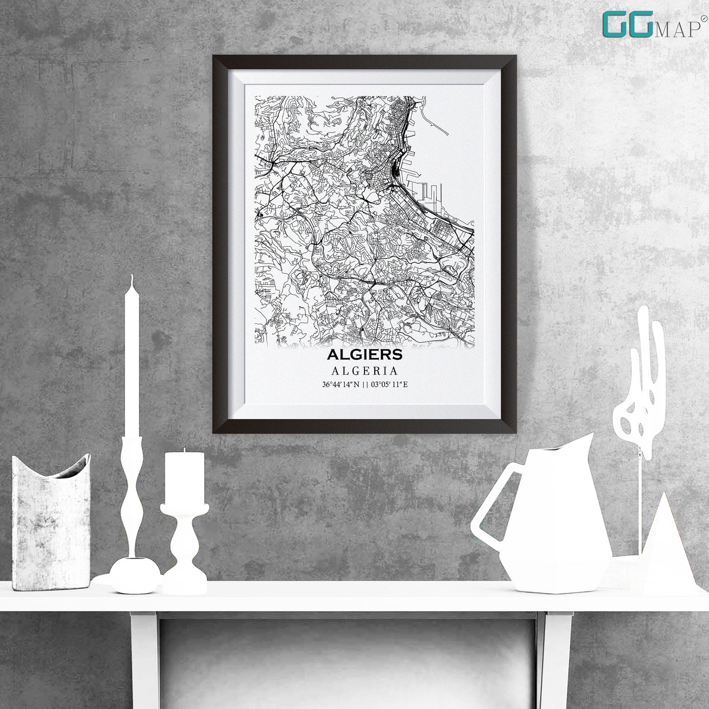 City map of ALGIERS - Home Decor - Wall decor - Office map - Travel map - Print map - Poster city map - Algiers map - Map art - Algeria