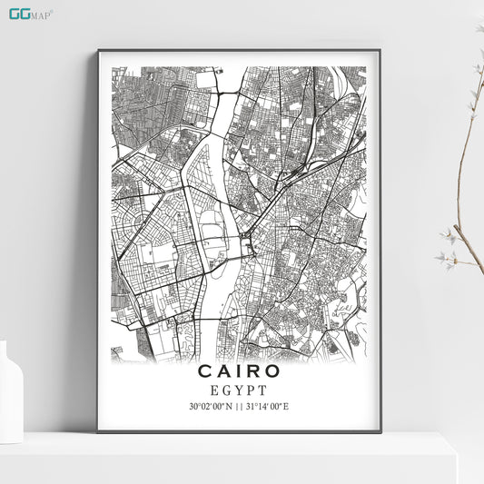 a black and white map of the city of cairo