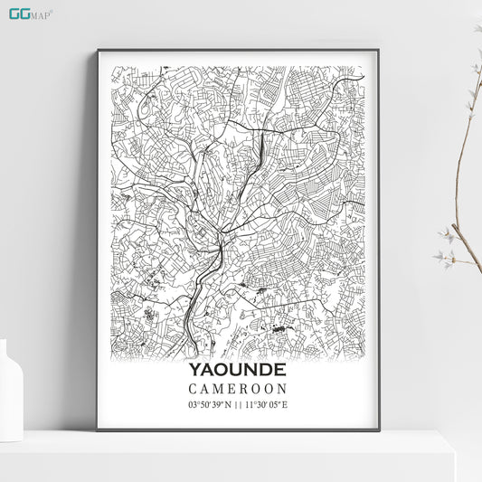 City map of YAOUNDE - Home Decor - Wall decor - Office map - Travel map - Print map - Poster city map - Yaounde map - Map art - Cameroon