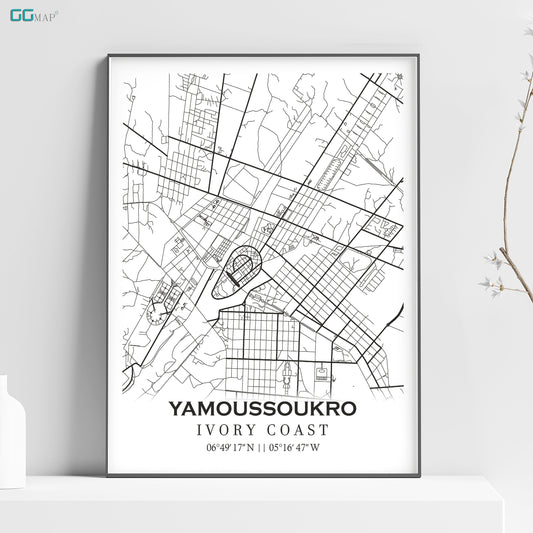 City map of YAMOUSSOUKRO - Home Decor - Wall decor- Office map- Travel map- Print map- Poster city map- Yamoussoukro map- Map art - I. Coast