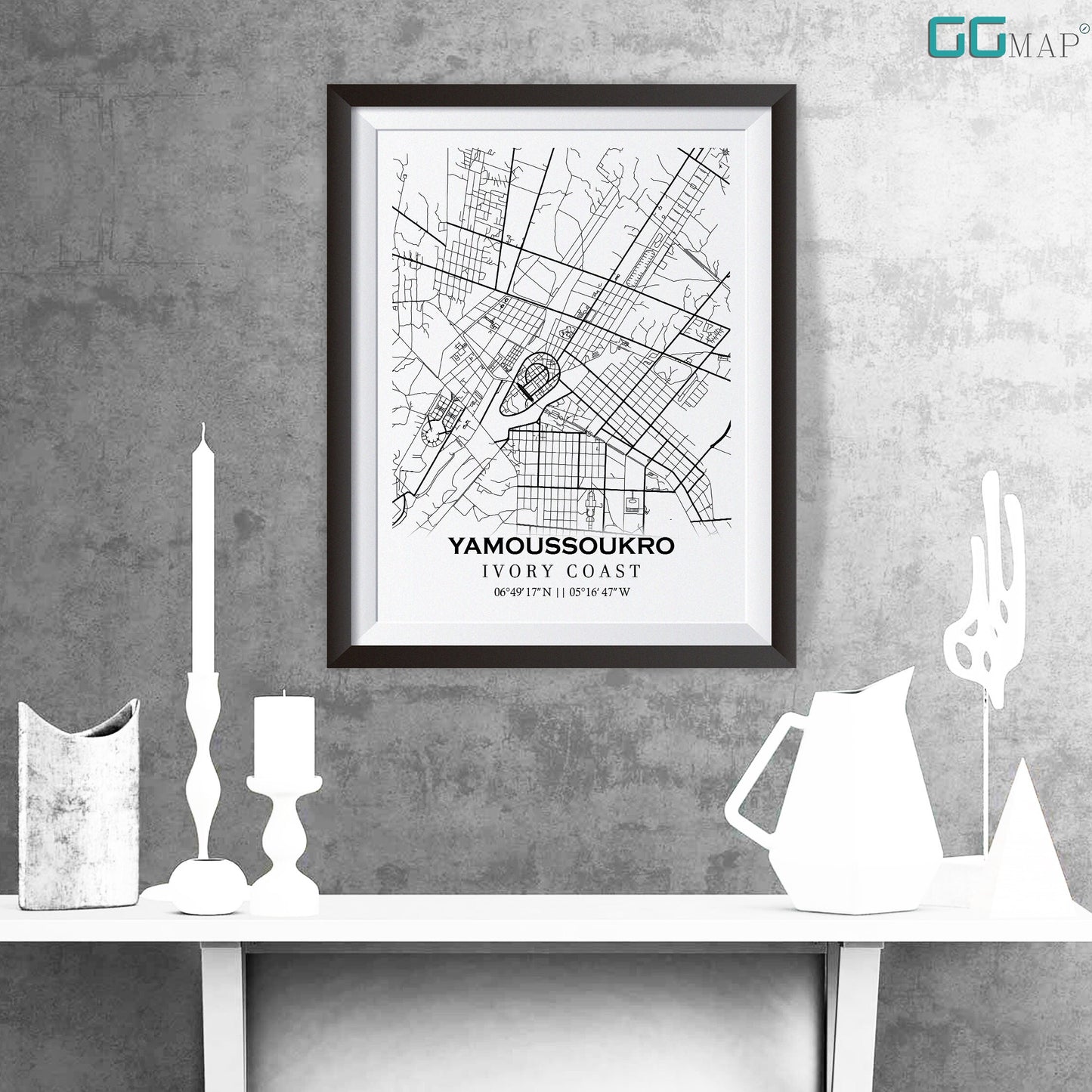 City map of YAMOUSSOUKRO - Home Decor - Wall decor- Office map- Travel map- Print map- Poster city map- Yamoussoukro map- Map art - I. Coast