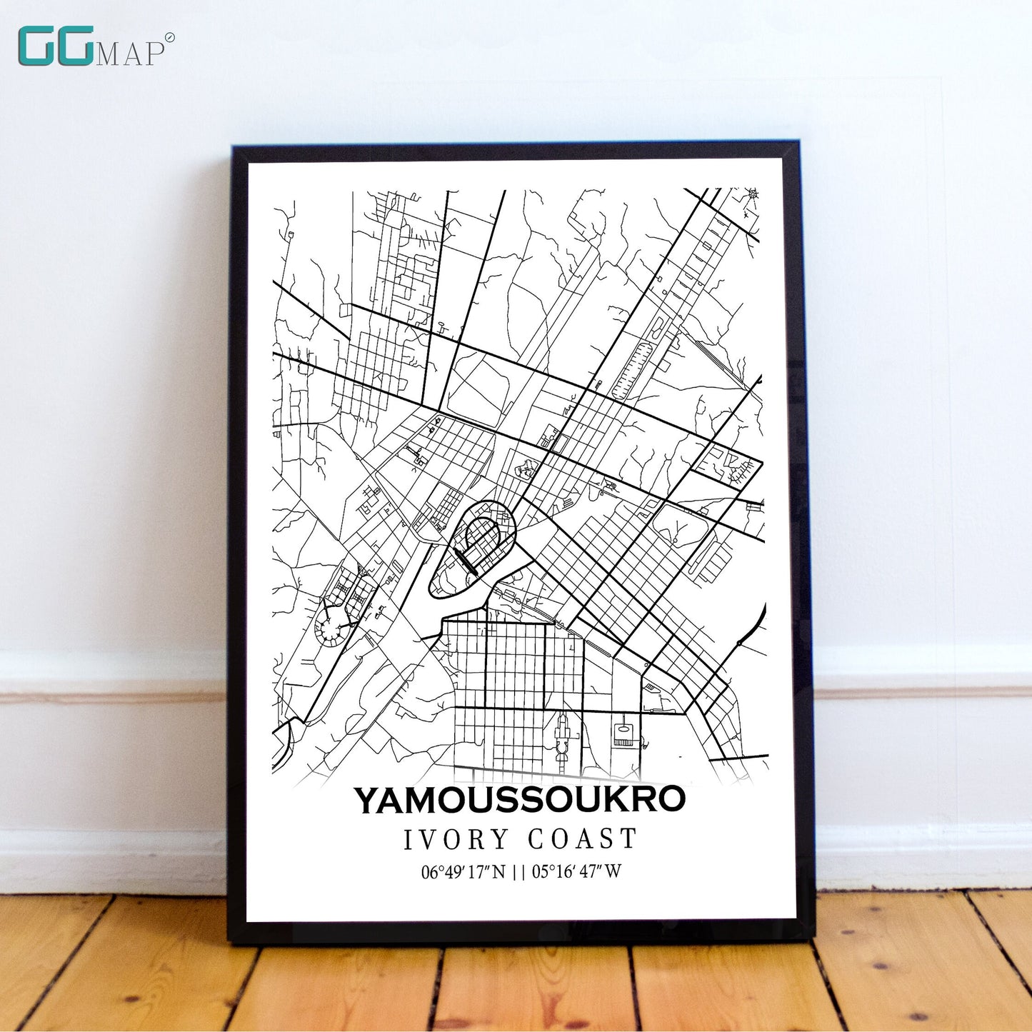 City map of YAMOUSSOUKRO - Home Decor - Wall decor- Office map- Travel map- Print map- Poster city map- Yamoussoukro map- Map art - I. Coast