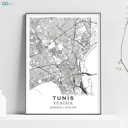 City map of TUNIS - Home Decor - Wall decor - Office map - Travel map - Print map - Poster city map - Tunis map - Map art - Tunisia