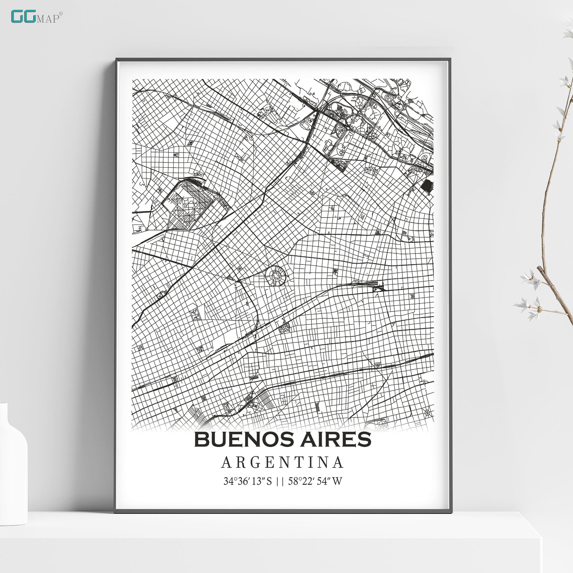 a black and white map of the city of argentina