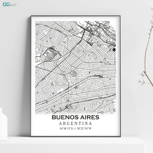 a black and white map of the city of argentina