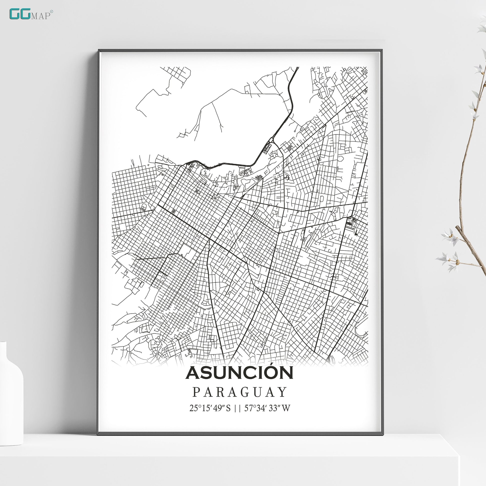 a black and white map of the city of asuncion