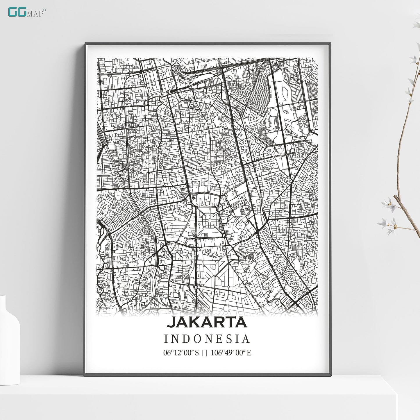 a black and white map of jakarta in indonesia