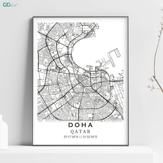 a black and white map of the city of qatar