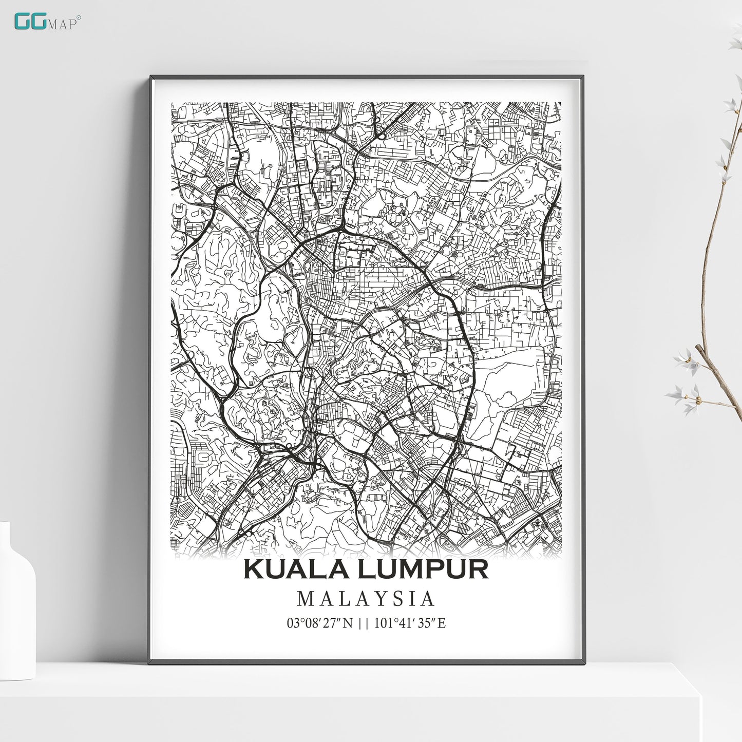 a black and white poster with a map of malaysia