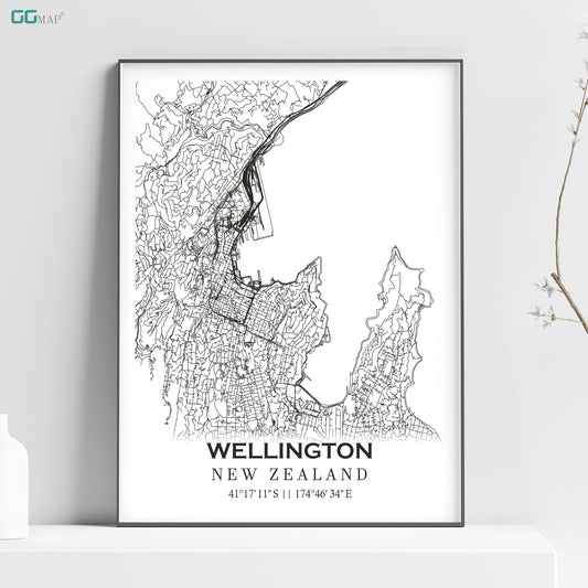 City map of WELLINGTON -Home Decor -Wall decor -Office map-Travel map -Print map -Poster city map-Wellington map -GeoGIS Studio -New Zealand