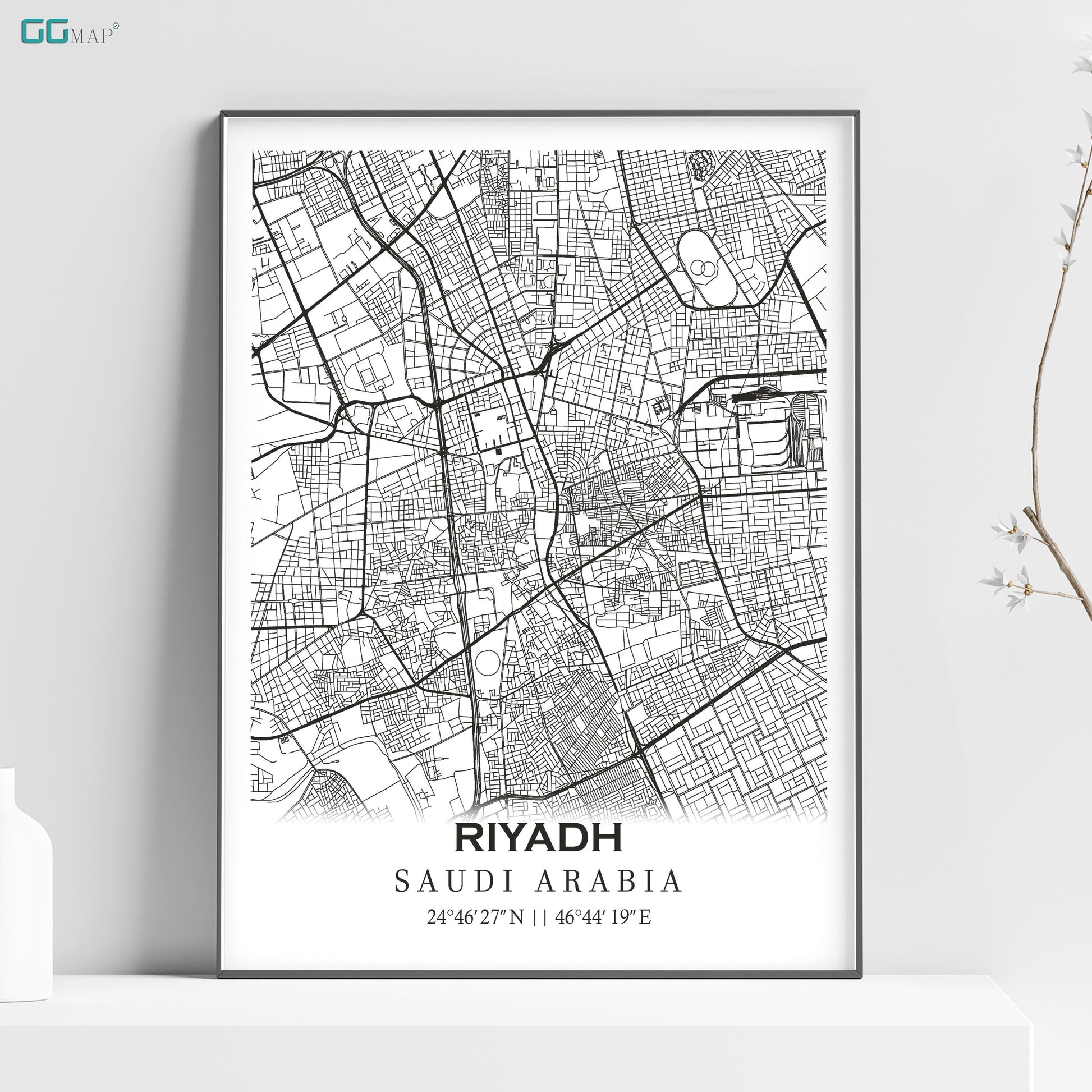 a black and white map of the city of saudi