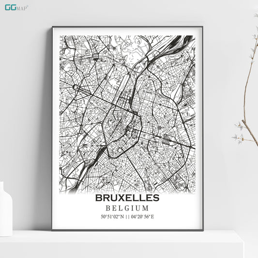 a black and white map of bruxlles belgium