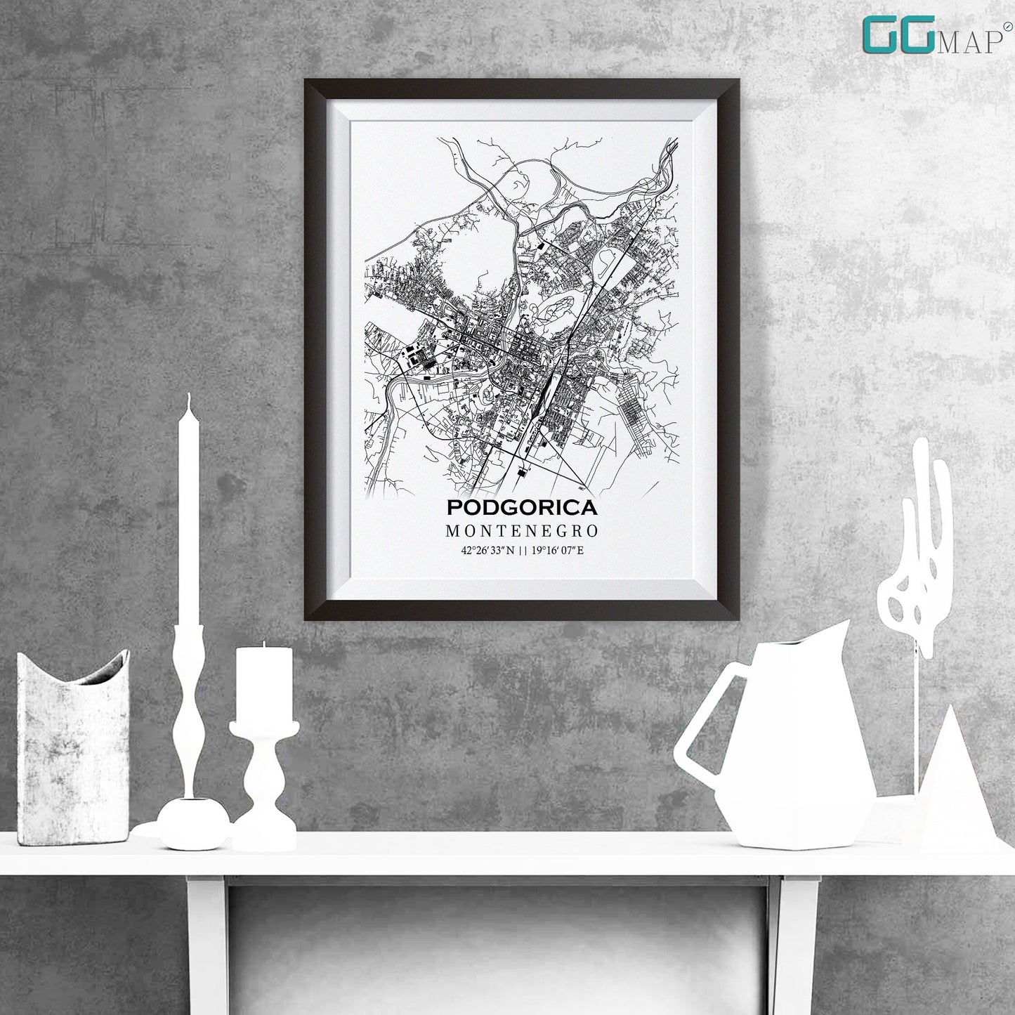 City map of Podgorica - Home Decor - Wall decor - Office map - Travel map - Print map - Poster city map - Podgorica map