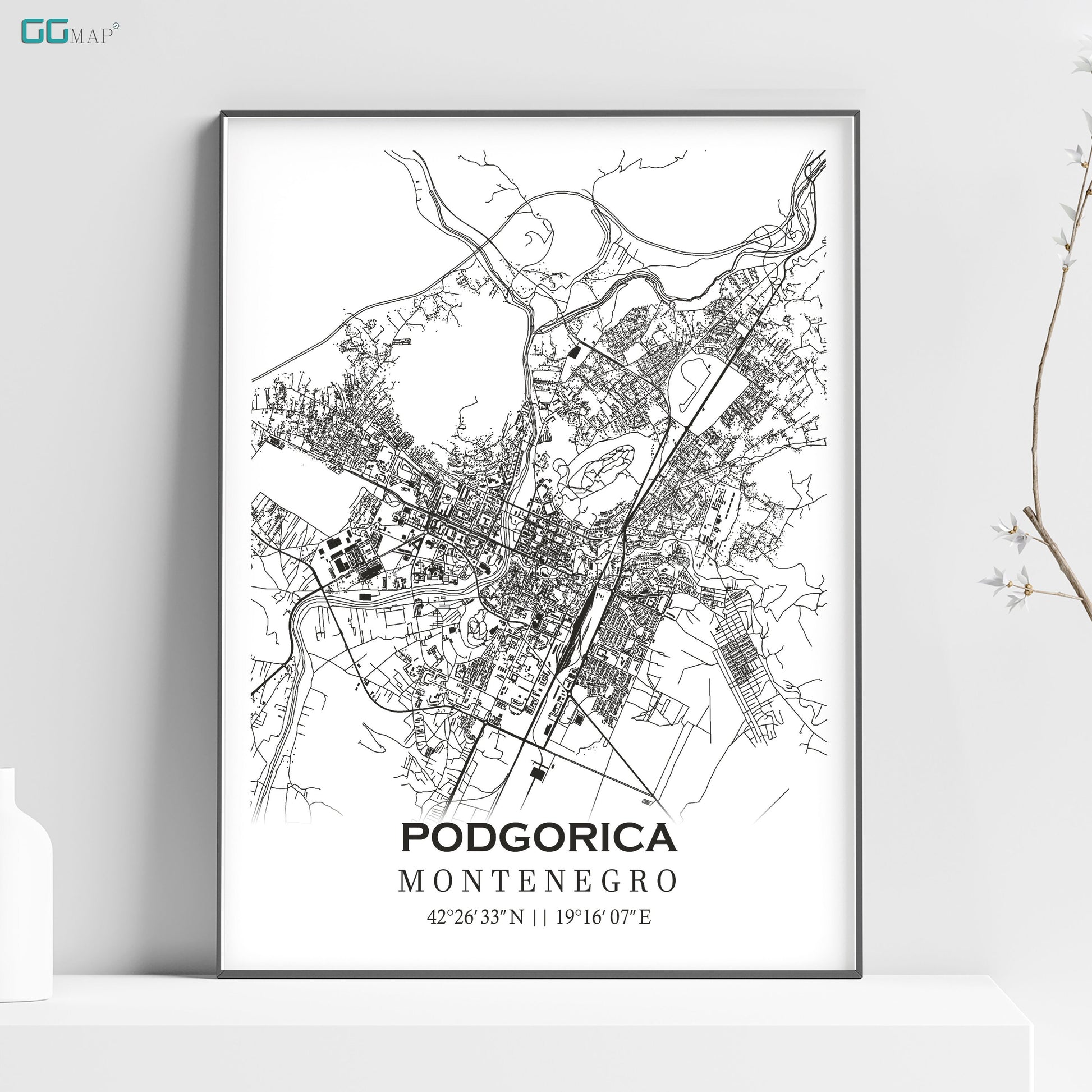 a black and white map of podgorica, portugal