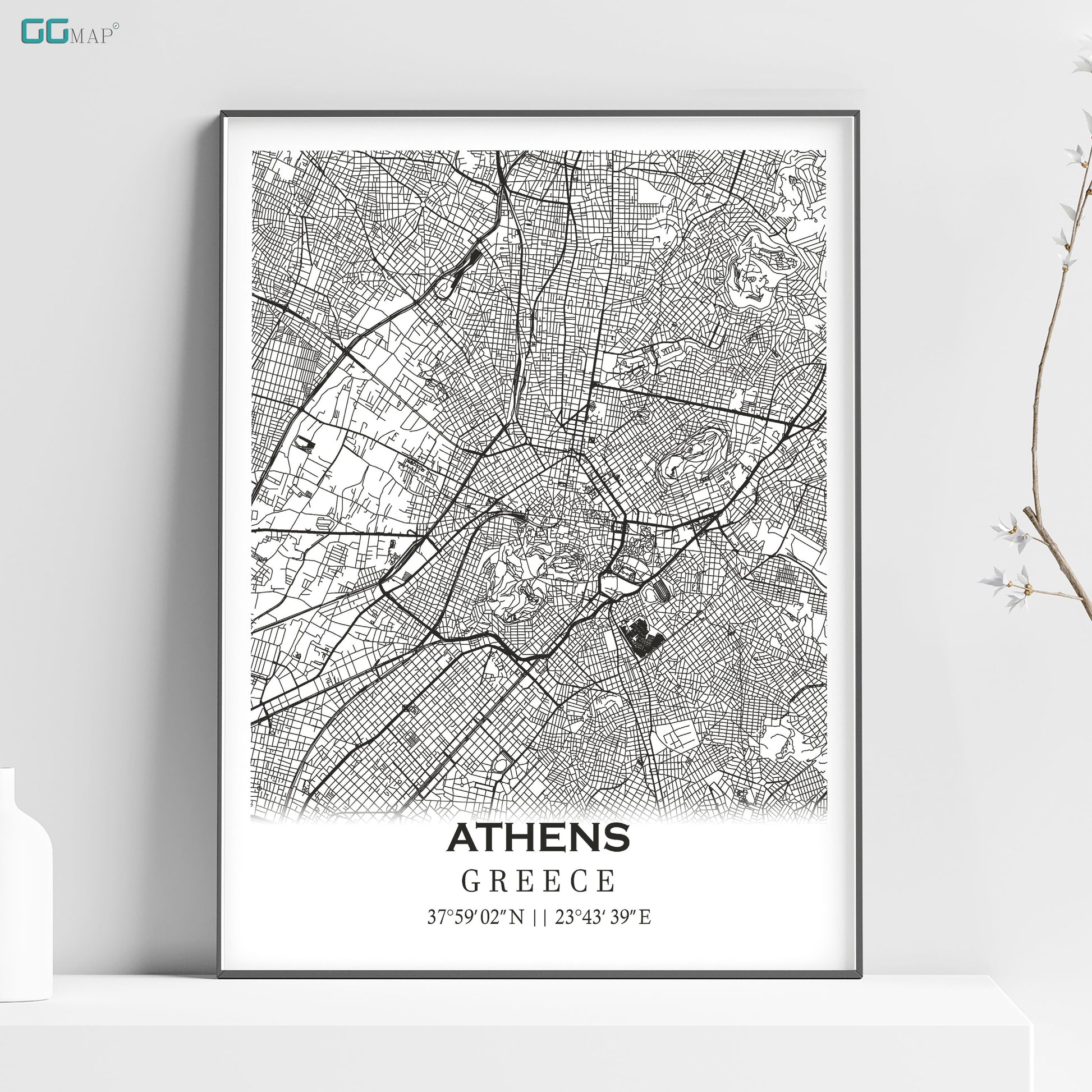 a black and white map of the city of athens