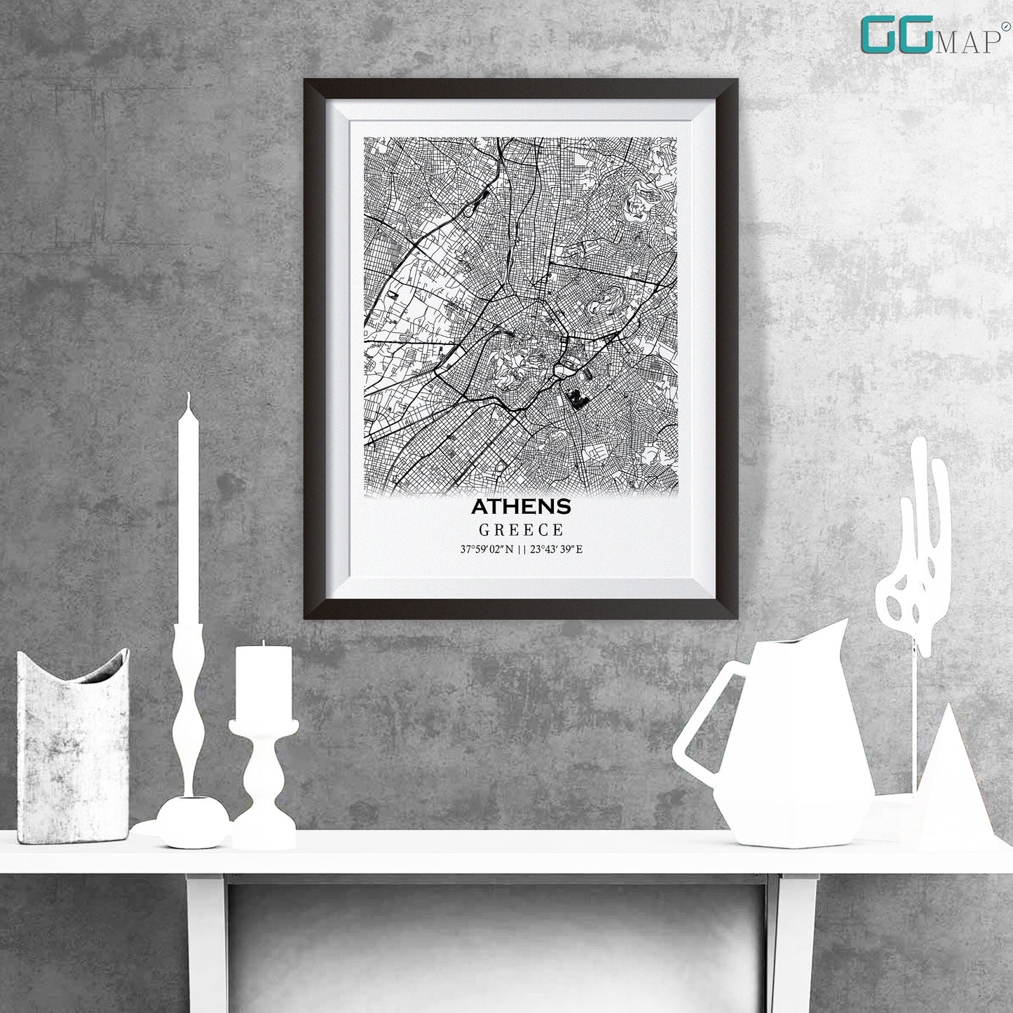 City map of ATHENS - Home Decor - Wall decor - Office map - Travel map - Print map - Poster city map - Athens map - GeoGIS Studio - Greece