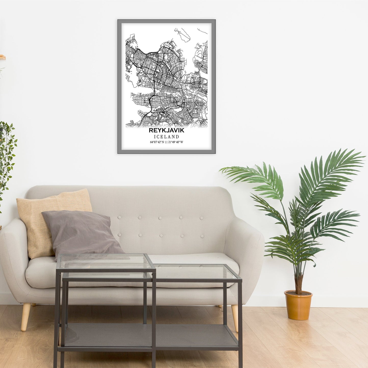 City map of REYKJAVIK - Home Decor -Wall decor - Office map -Travel map - Print map -Poster city map - Reykjavik map-Iceland