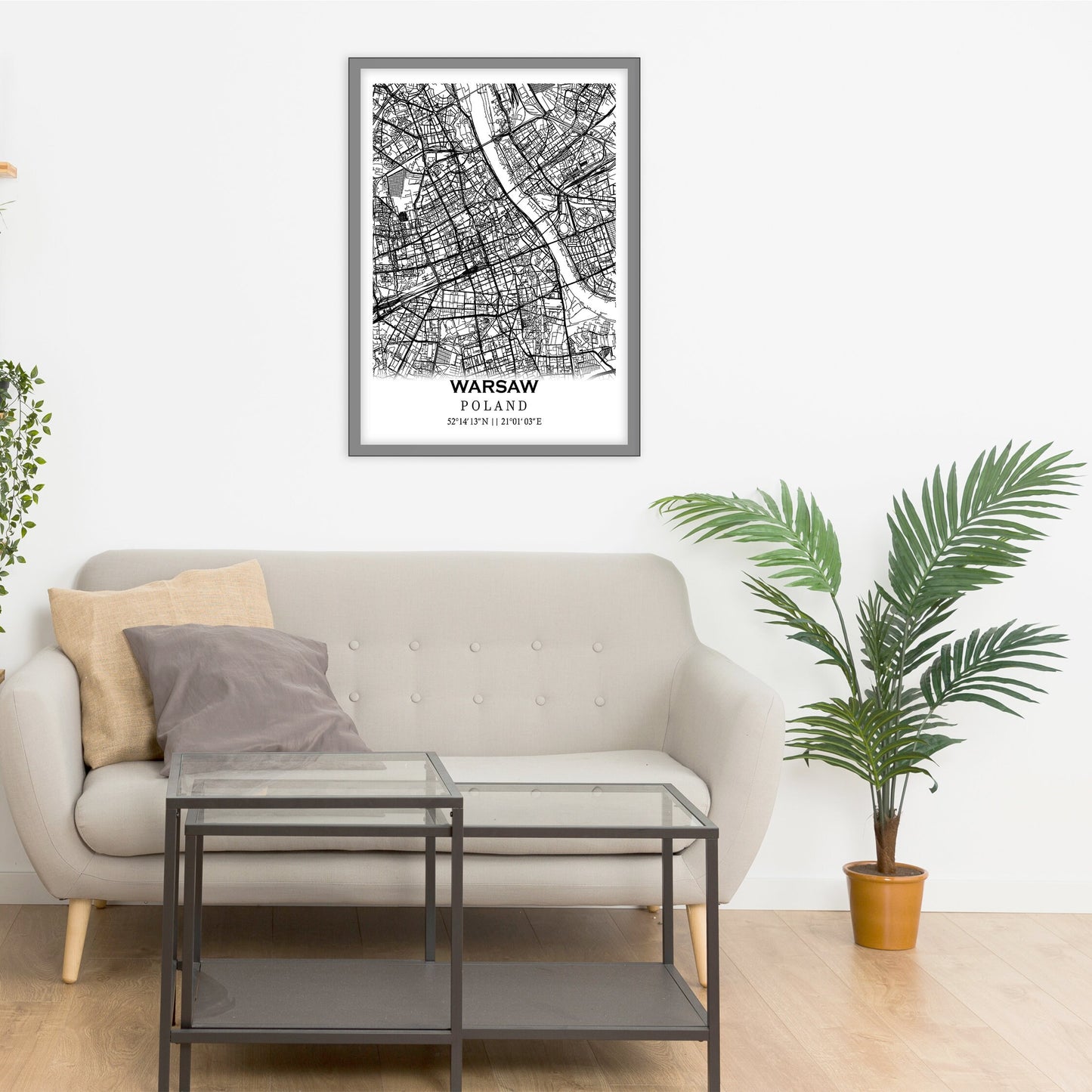 Map of WARSAW, Poland - Home Decor - Wall decor - Office map -Travel map - Print map -Poster city map -Office decor - Warsaw city map-Poland