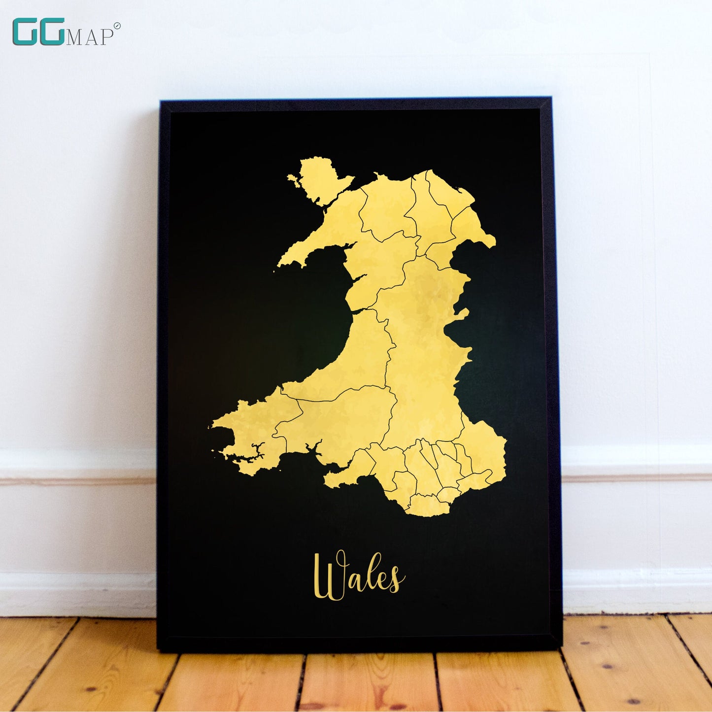 WALES map - Wales gold map - Travel poster - Home Decor - Wall decor - Office map - Wales gift - GeoGIS studio