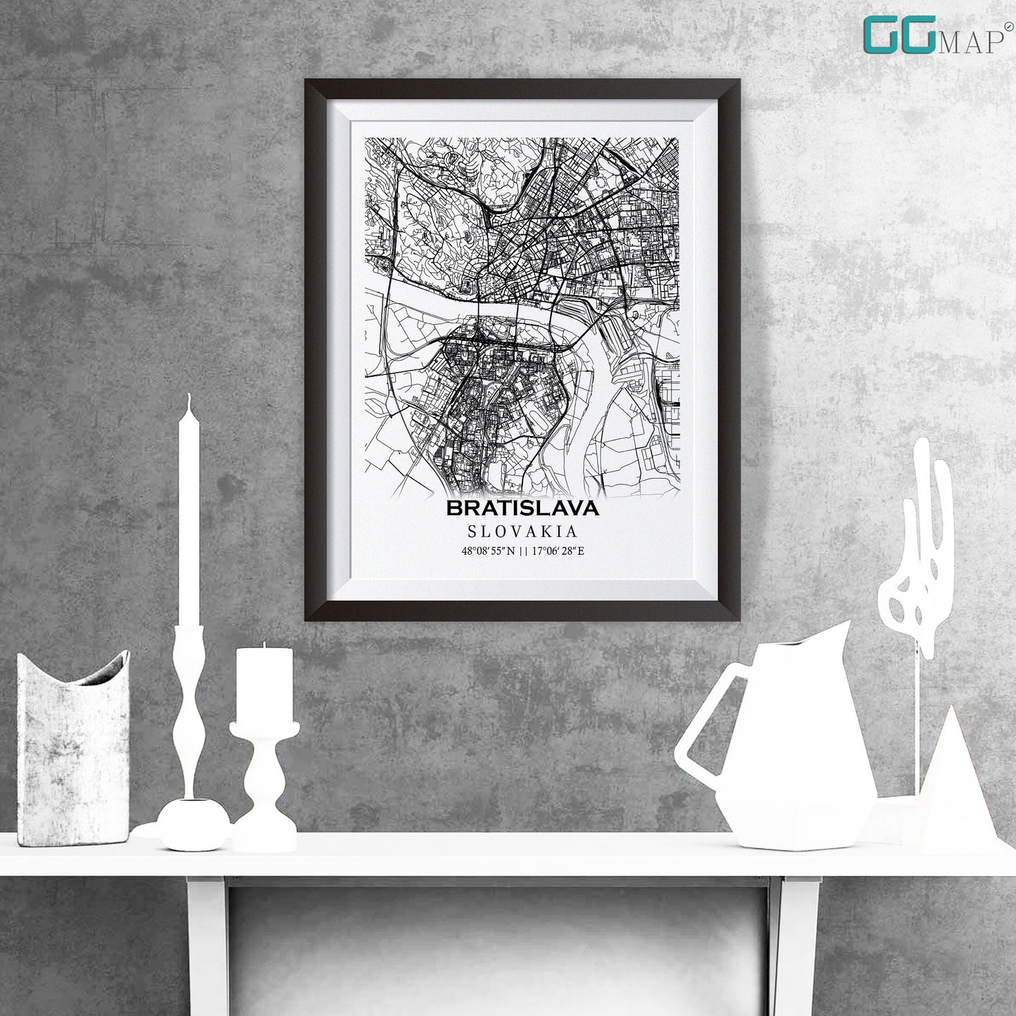 City map of BRATISLAVA - Home Decor - Wall decor - Office map - Travel map - Print map - Poster city map - Bratislava map