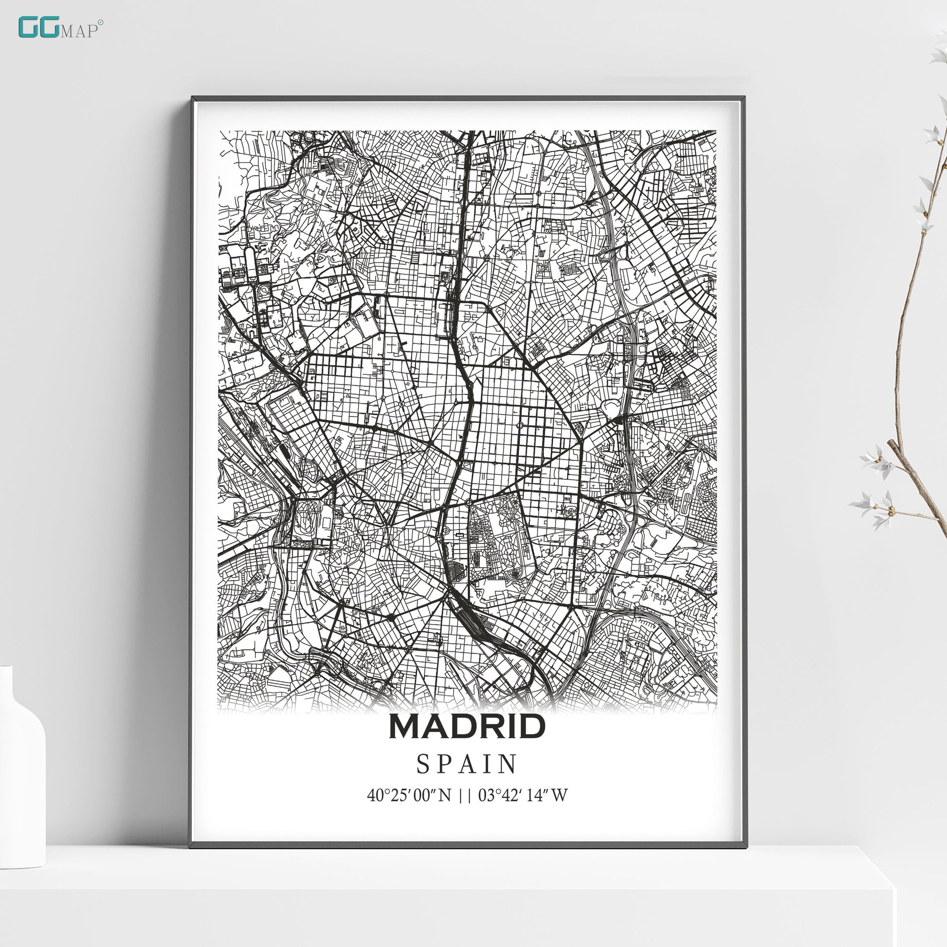 a black and white map of madrid, spain