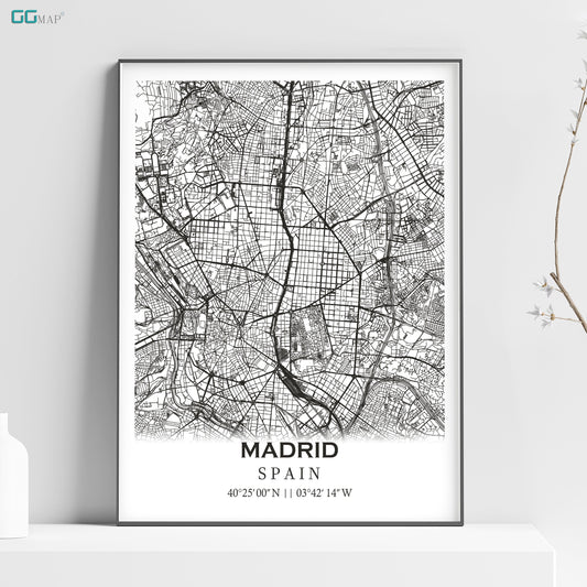 a black and white map of madrid, spain