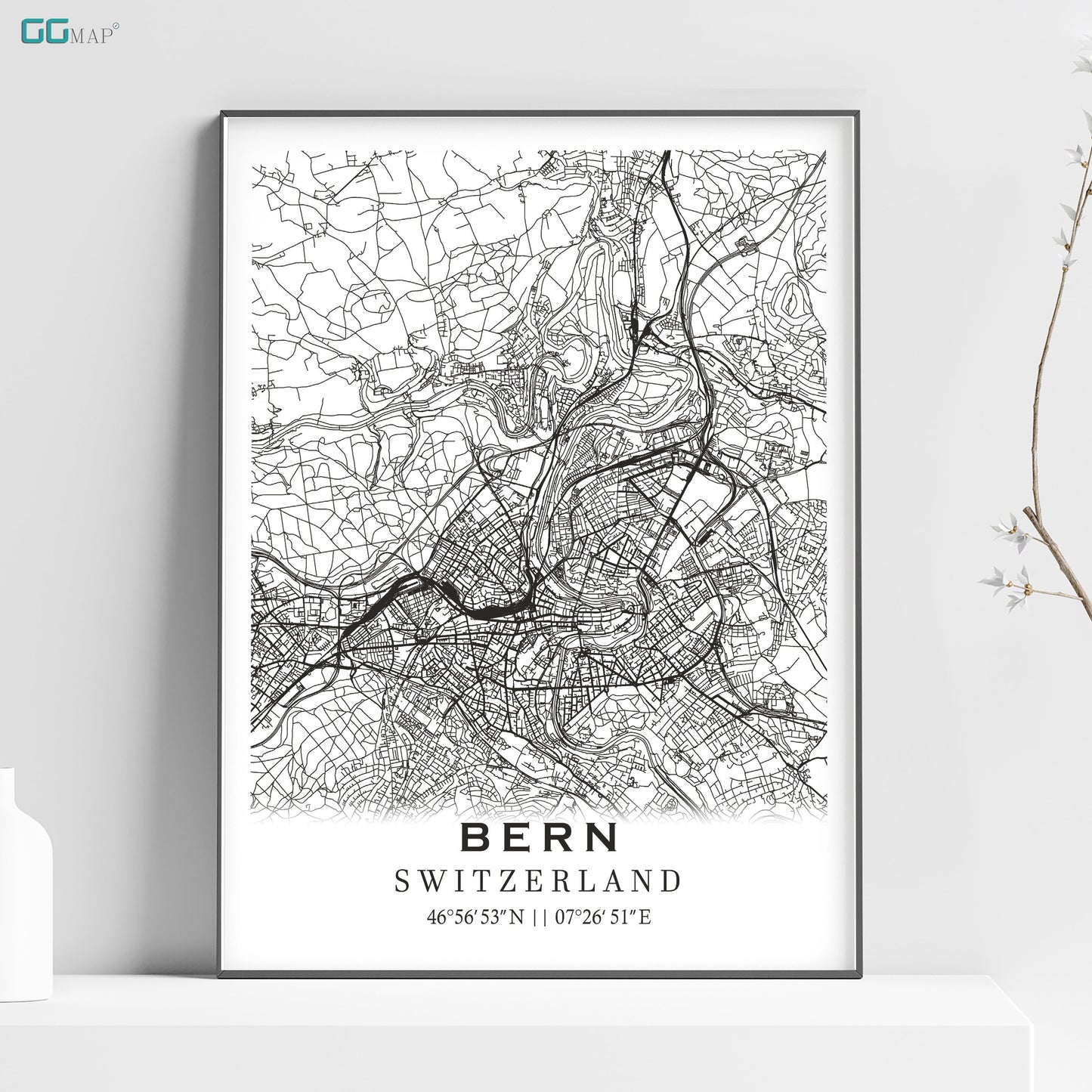 a black and white map of bern, germany