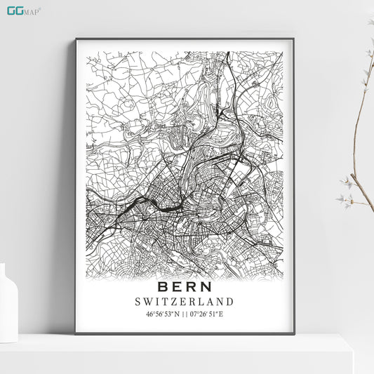 a black and white map of bern, germany