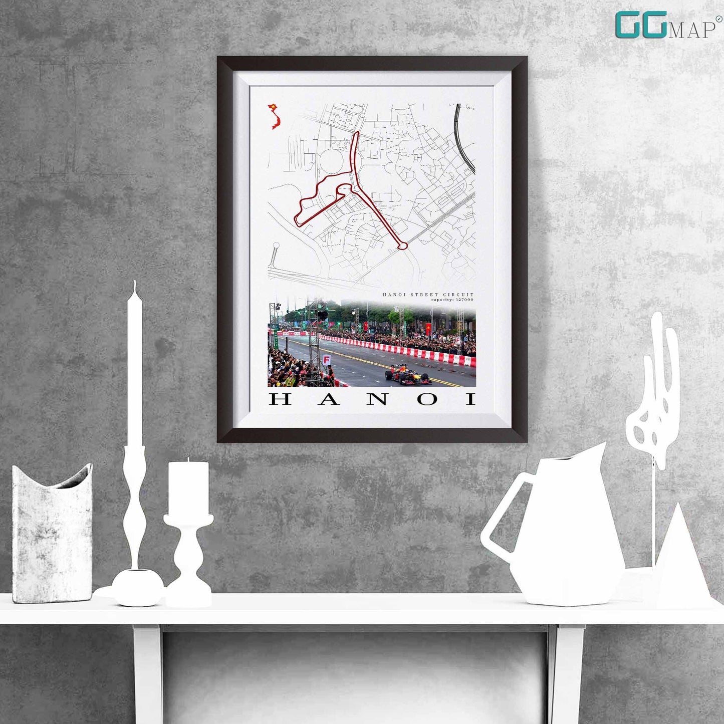 City map of HANOI - Hanoi Street Circuit - Home Decor Hanoi - Wall decor Hanoi - Vietnam Grand Prix - Formula 1 gift - Printed map