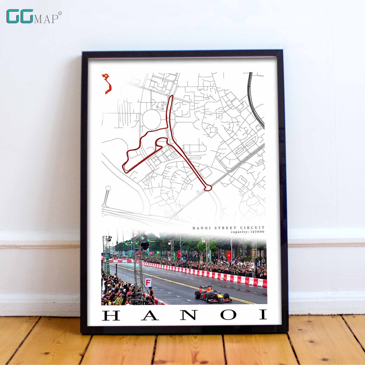 City map of HANOI - Hanoi Street Circuit - Home Decor Hanoi - Wall decor Hanoi - Vietnam Grand Prix - Formula 1 gift - Printed map