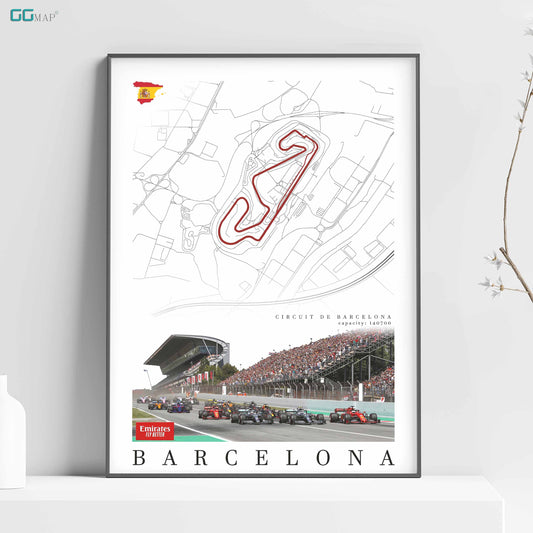 City map of BARCELONA - Circuit de Barcelona - Home Decor Barcelona - Australian Grand Prix - Formula 1 gift - Printed map