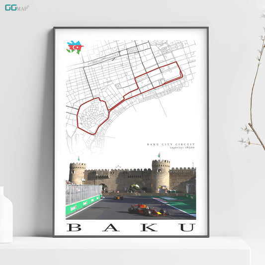 City map of BAKU - Baku City Circuit - Home Decor Baku - Wall decor Baku - Baku gift - Azerbaijan Grand Prix - Formula 1 gift - Printed map
