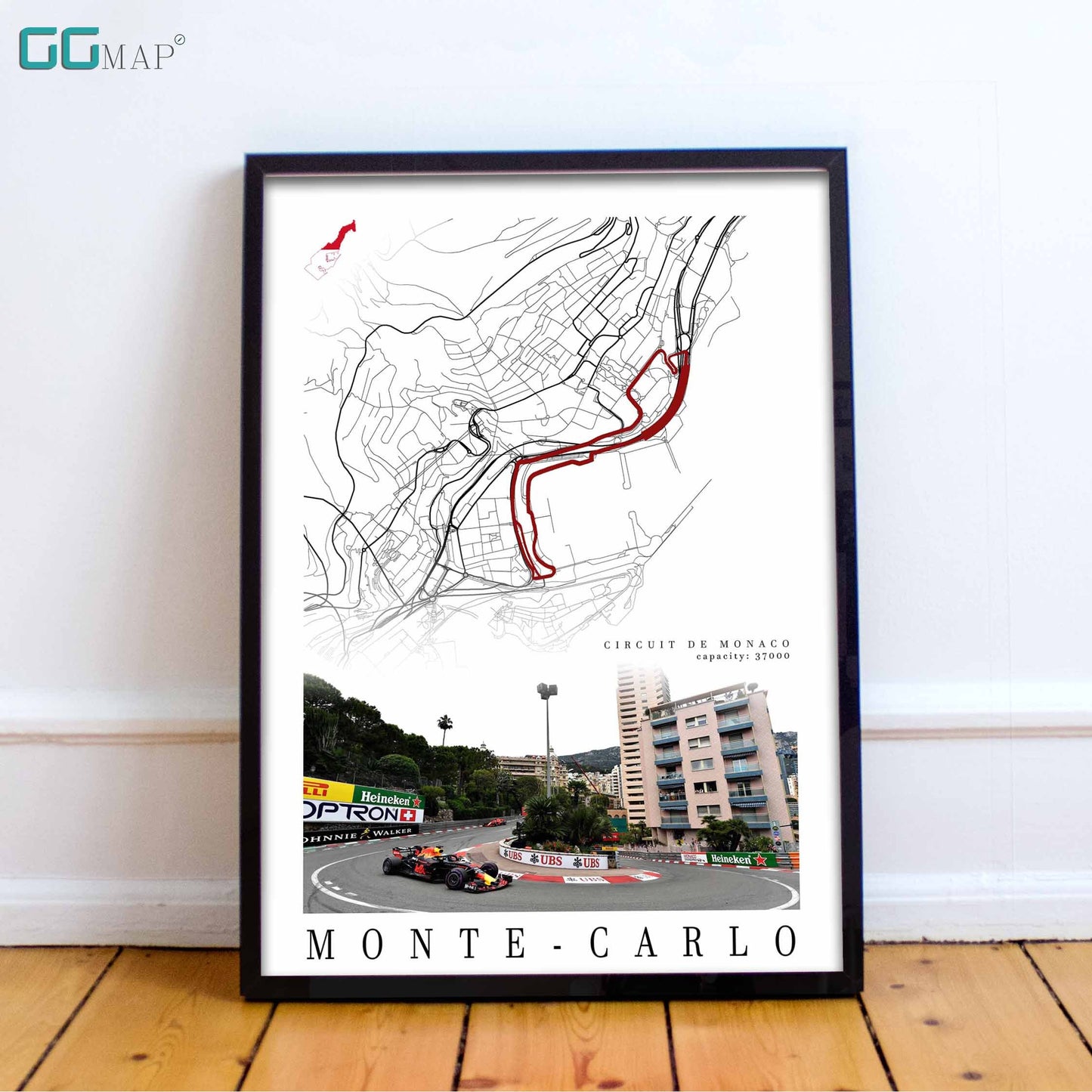 City map of Monaco - Monaco circuit map - Circuit de Monaco - F1 circuit gift - Monaco Grand Prix - Formula 1 gift - Printed map