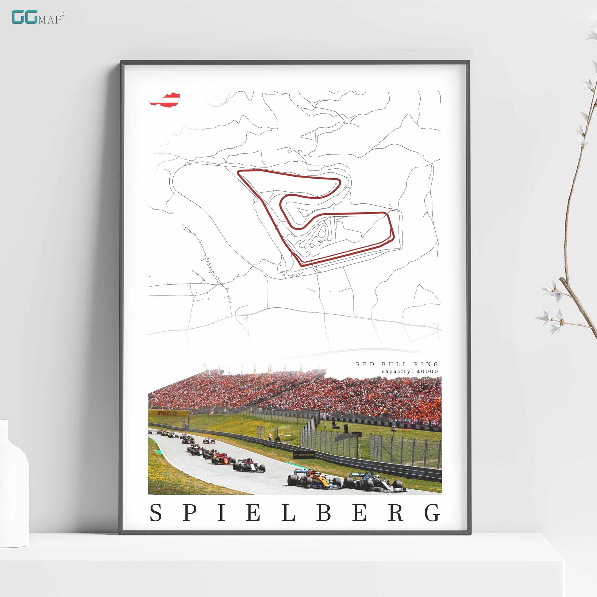 a poster of a race track with a map of the track