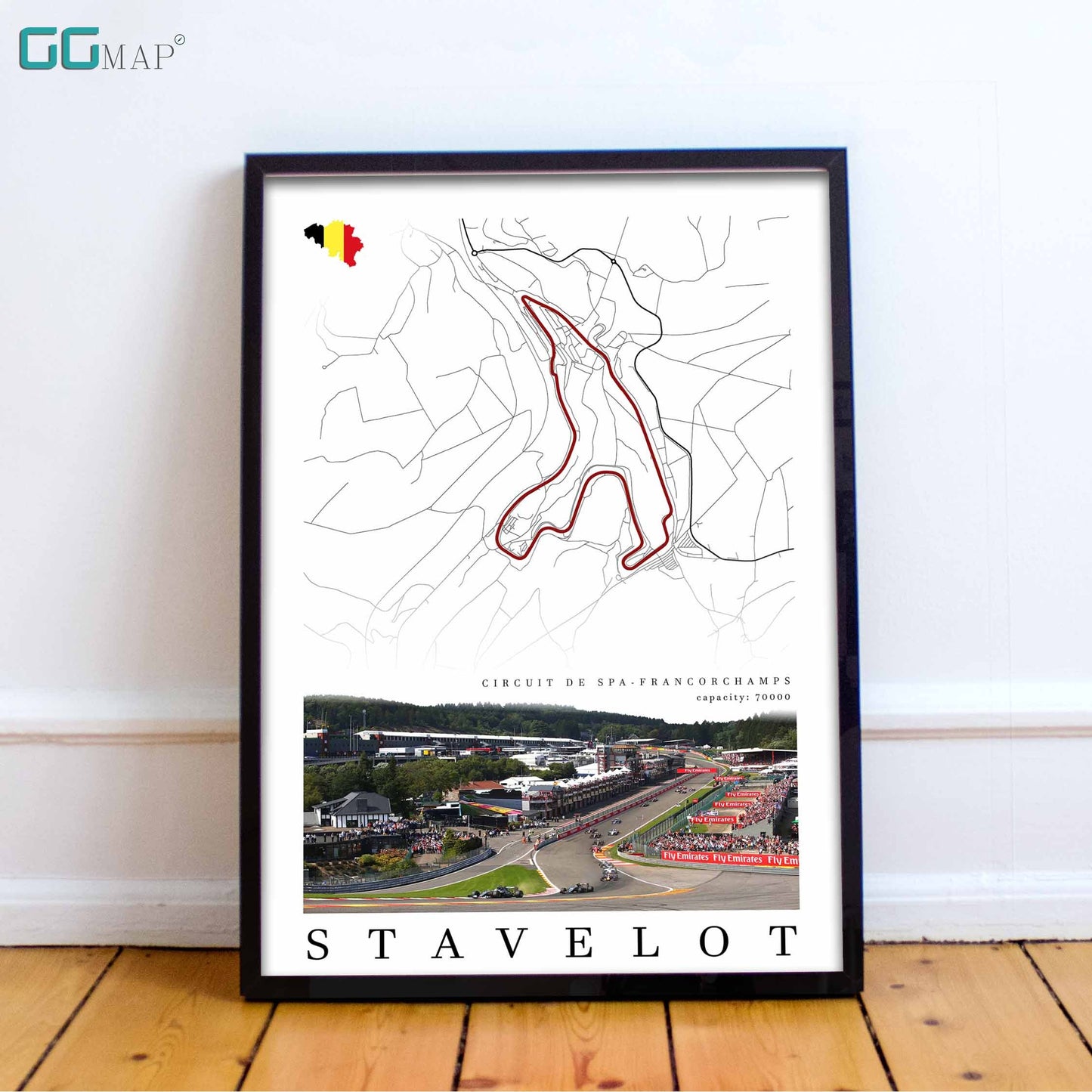 City map of STAVELOT - Circuit de Spa-Francorchamps - Home Decor Spa - Wall decor Spa - Belgium Grand Prix - Formula 1 gift - Printed map