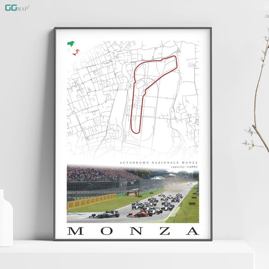City map of MONZA - Autodromo Nazionale Monza - Home Decor Monza - Wall decor Monza - Italy Grand Prix - Formula 1 gift - Printed map