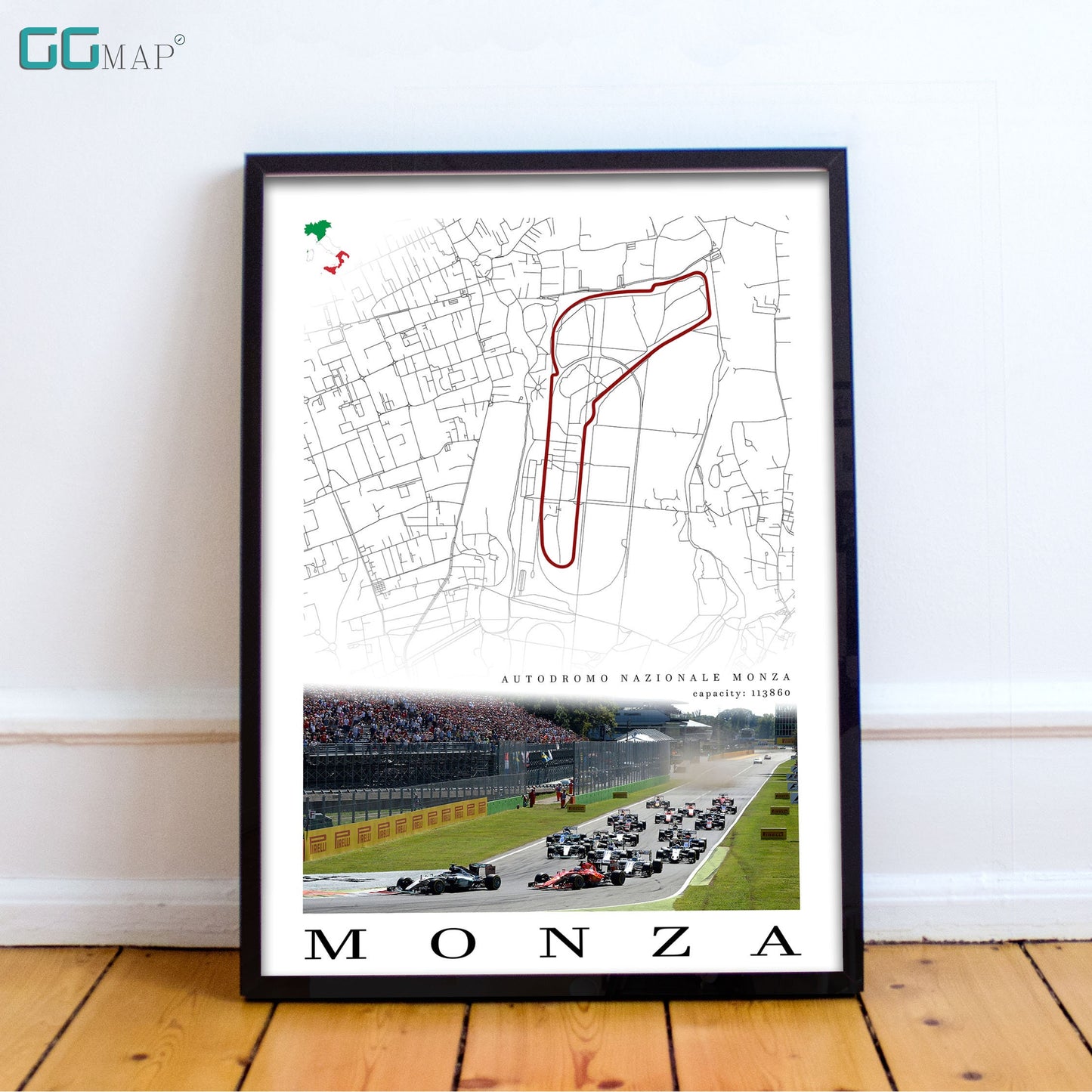 City map of MONZA - Autodromo Nazionale Monza - Home Decor Monza - Wall decor Monza - Italy Grand Prix - Formula 1 gift - Printed map