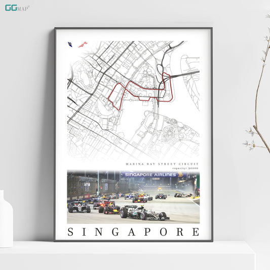 City map of SINGAPORE - Marina Bay Street Circuit - Home Decor Singapore - Malaysia Grand Prix - Formula 1 gift - Printed map