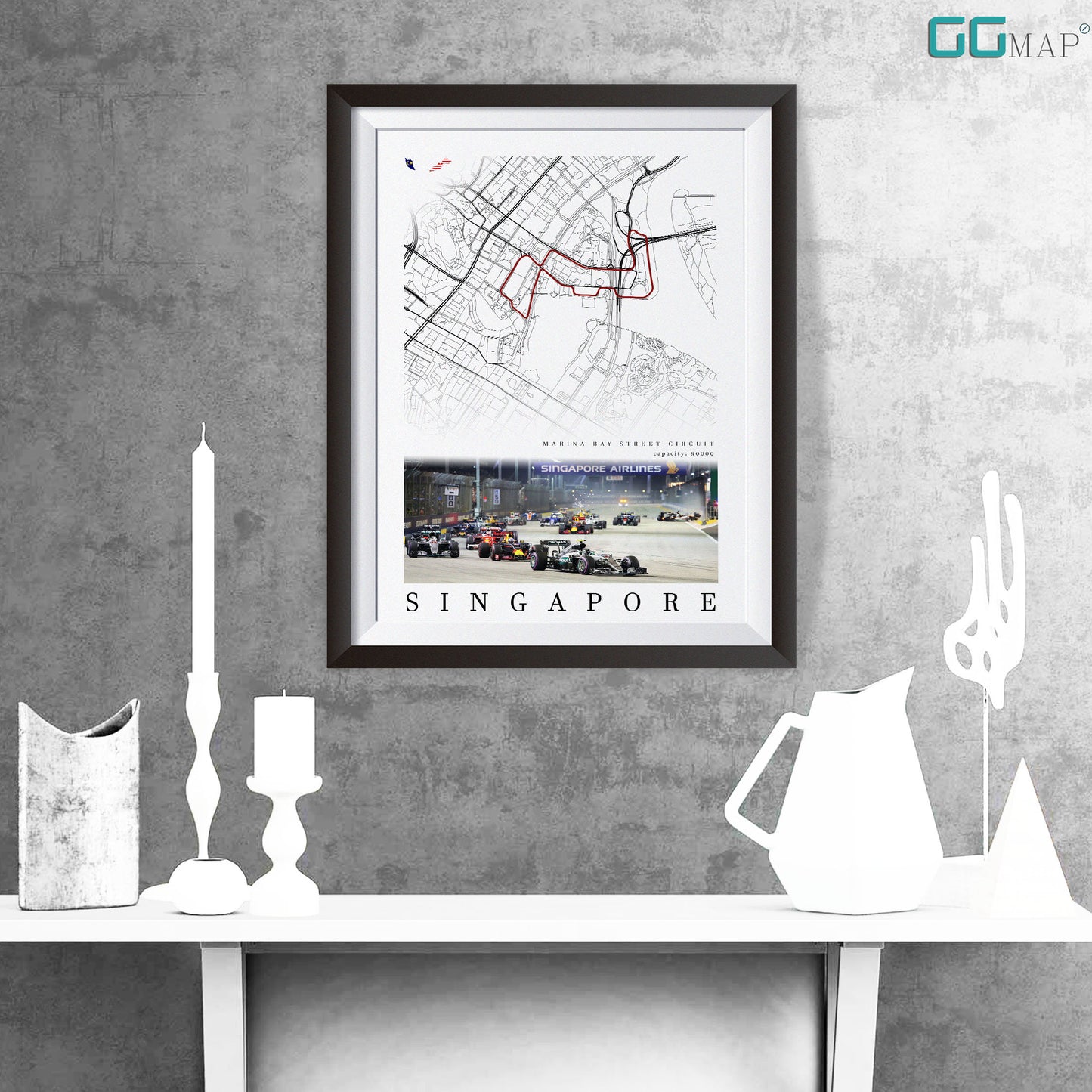 City map of SINGAPORE - Marina Bay Street Circuit - Home Decor Singapore - Malaysia Grand Prix - Formula 1 gift - Printed map