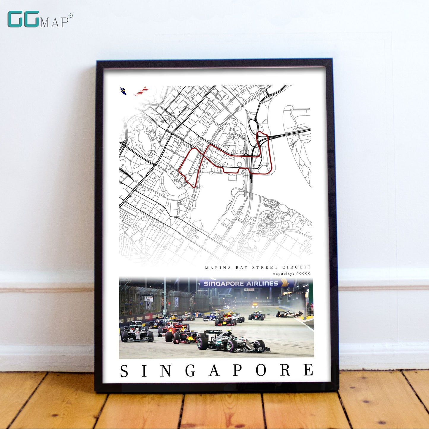 City map of SINGAPORE - Marina Bay Street Circuit - Home Decor Singapore - Malaysia Grand Prix - Formula 1 gift - Printed map