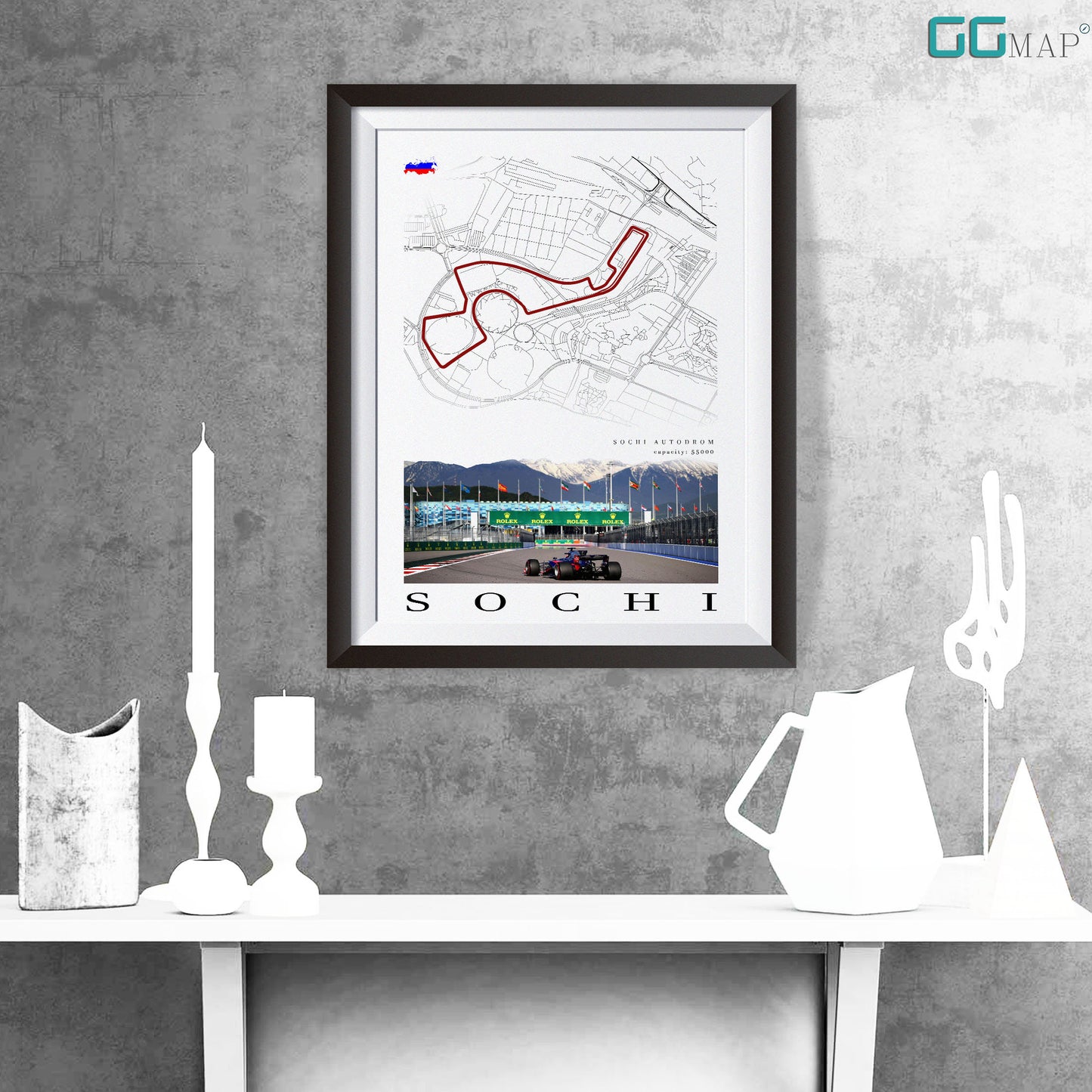 City map of SOCHI - Sochi Autodrom - Home Decor Sochi - Wall decor Sochi - Russian Grand Prix - Sochi gift - Formula 1 gift - Printed map