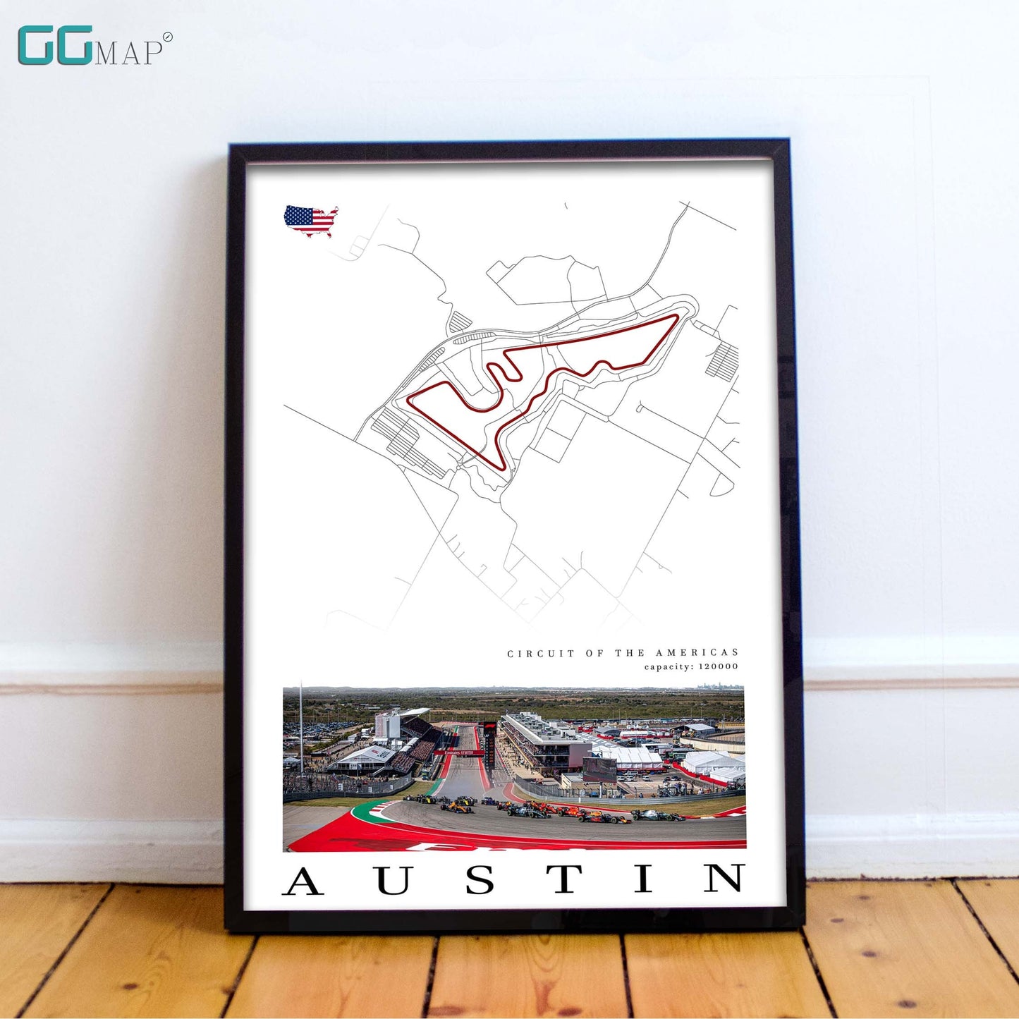 City map of AUSTIN - Circuit of the Americas -  Formula 1 - Wall decor Austin - USA Grand Prix - Printed map