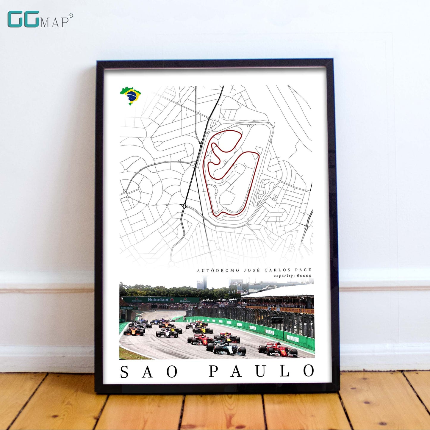 City map of SAO PAULO - Autódromo José Carlos Pace - Home Decor Sao Paulo - Brazilian Grand Prix - Formula 1 gift - Printed map