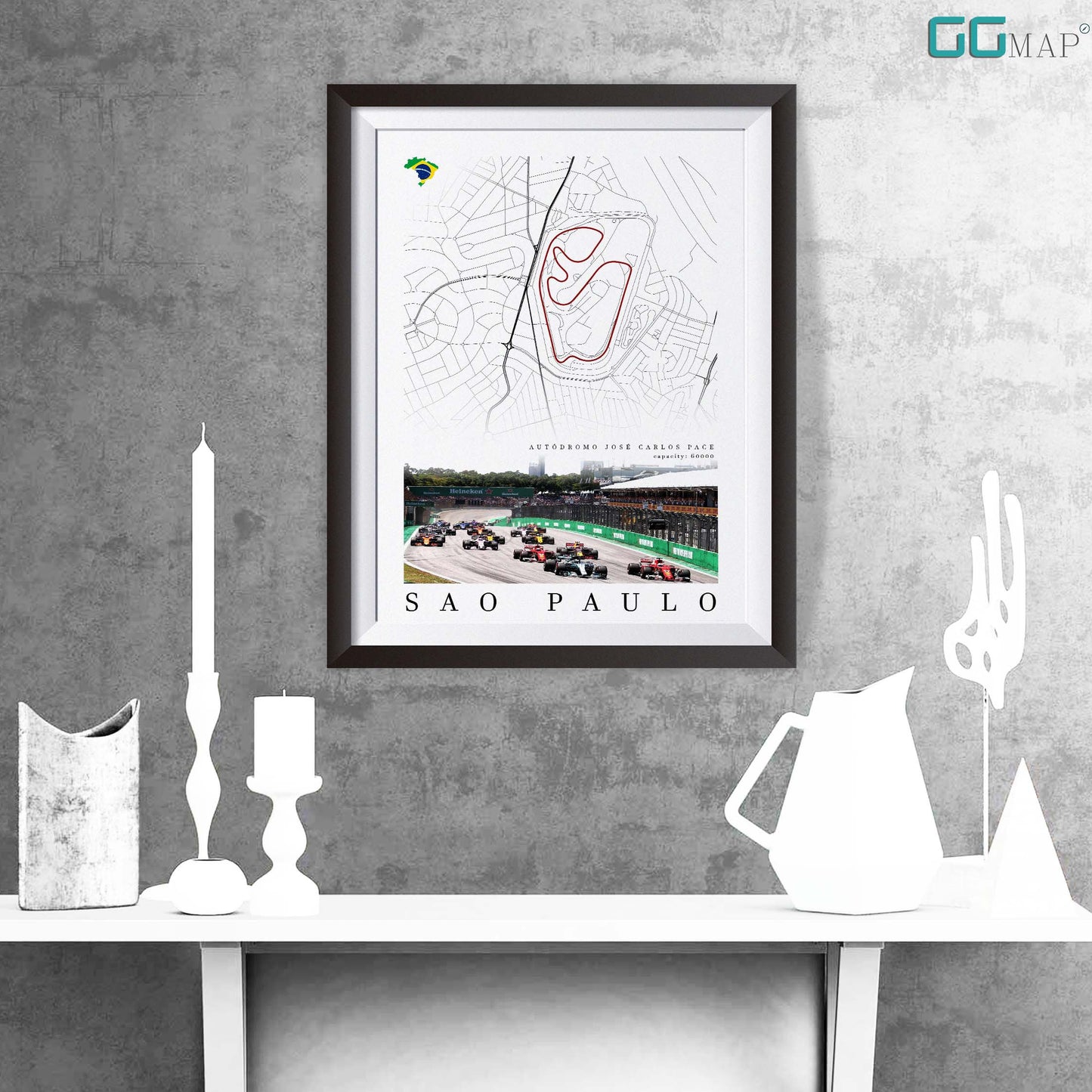 City map of SAO PAULO - Autódromo José Carlos Pace - Home Decor Sao Paulo - Brazilian Grand Prix - Formula 1 gift - Printed map