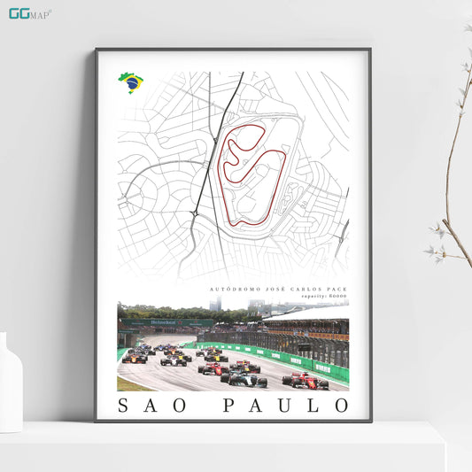 City map of SAO PAULO - Autódromo José Carlos Pace - Home Decor Sao Paulo - Brazilian Grand Prix - Formula 1 gift - Printed map